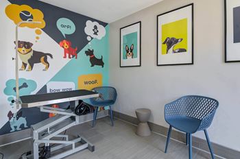 A patient room with a  wall